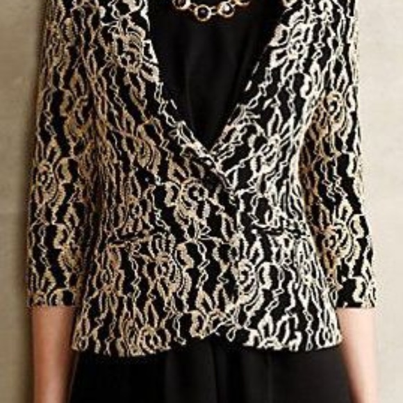 ANTHROPOLOGIE Cartonnier Felicia Lace Blazer Black Tan NEW - Picture 3 of 8